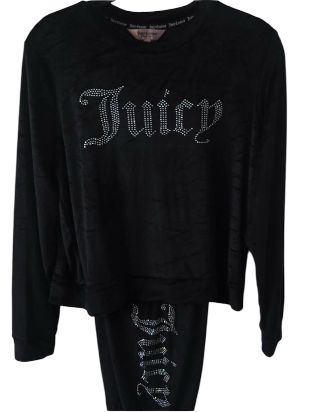 Juicy Couture 2 Piece Lounge Set Black Rhinestone Logo.  Size M